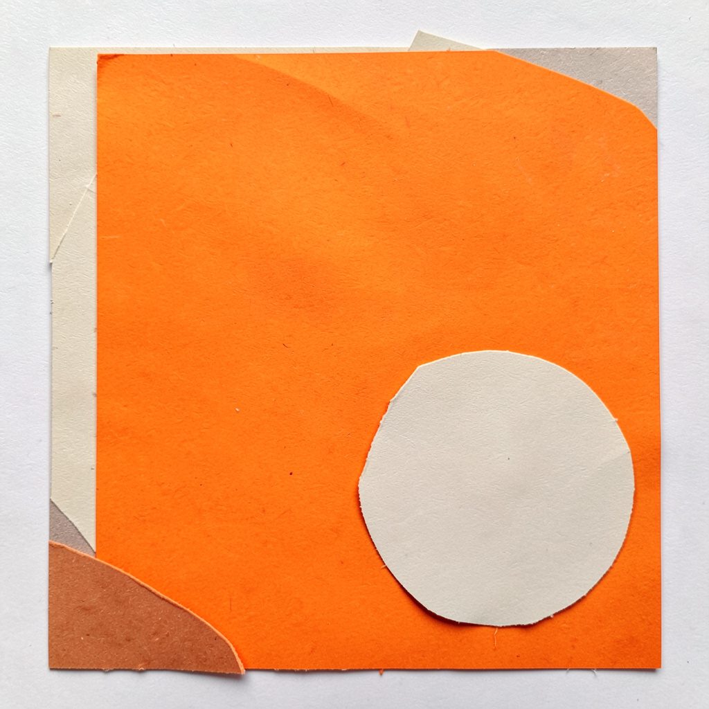 Layered paper cut-out collage in warm cream and olive tones evoking a flat-lay of a daily journal with soft lighting